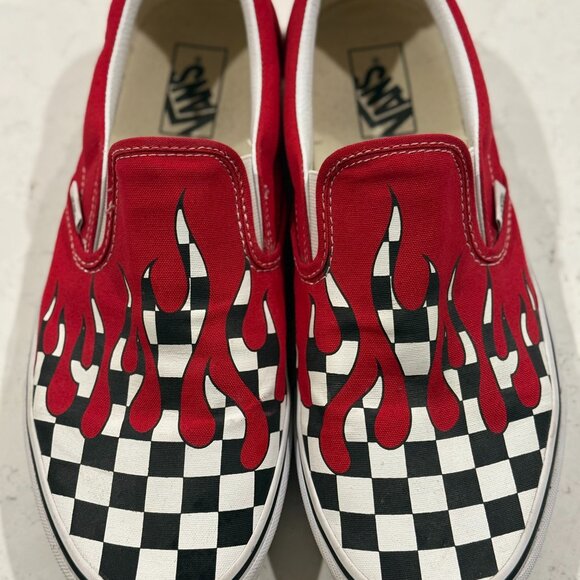 Vans Red Flamed Checkerboard - Men's 11 - Slip Ons - Picture 1 of 3